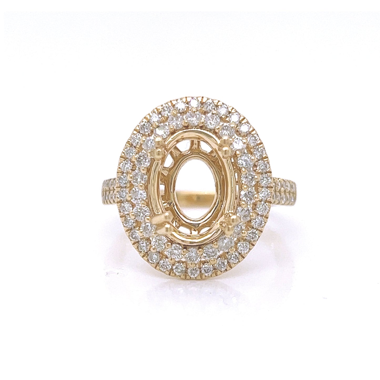Semi-Mount Fits 11 x 9 mm with Natural Round Diamond Double Halo Bridal Ring, in Yellow Gold