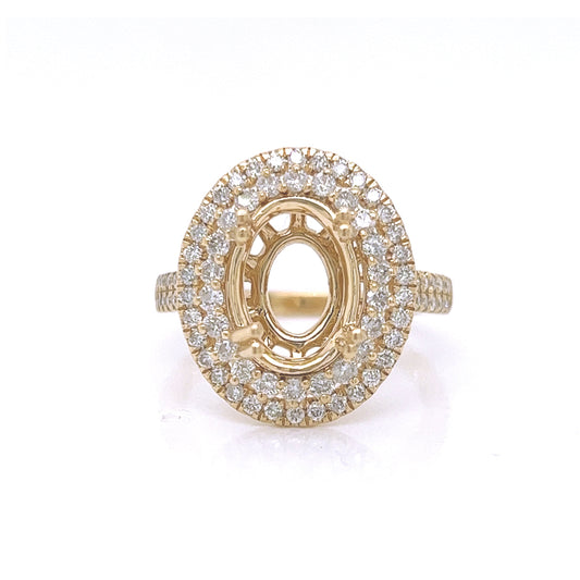 Semi-Mount Fits 11 x 9 mm with Natural Round Diamond Double Halo Bridal Ring, in Yellow Gold