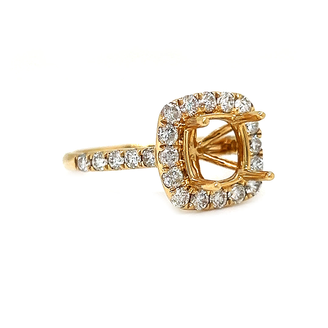 Natural Mined Round Diamond Halo Semi-Mount Fits 8 x 8 mm Bridal Ring Yellow Gold