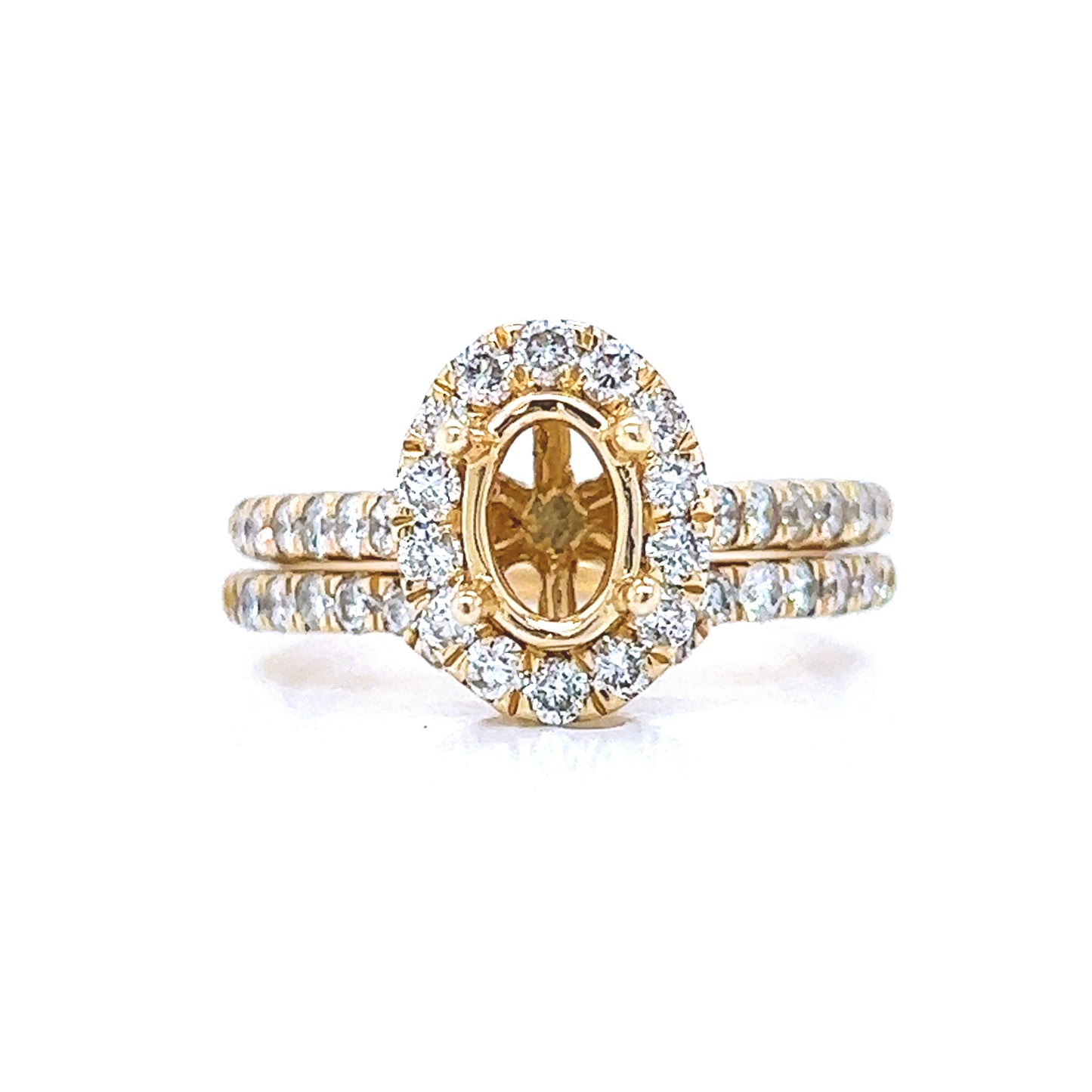 Semi-Mount Fits 7.5 x 5.00 mm with Natural Round Diamond Halo Bridal Ring, in Yellow Gold