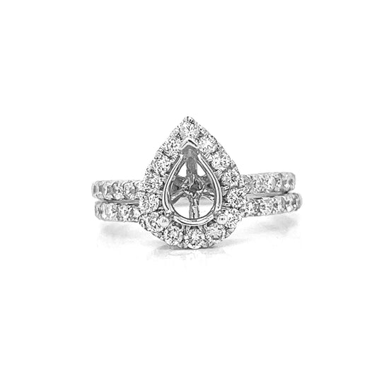 Semi-Mount Fits Pear Shape with Natural Diamond Halo Ring, in White Gold