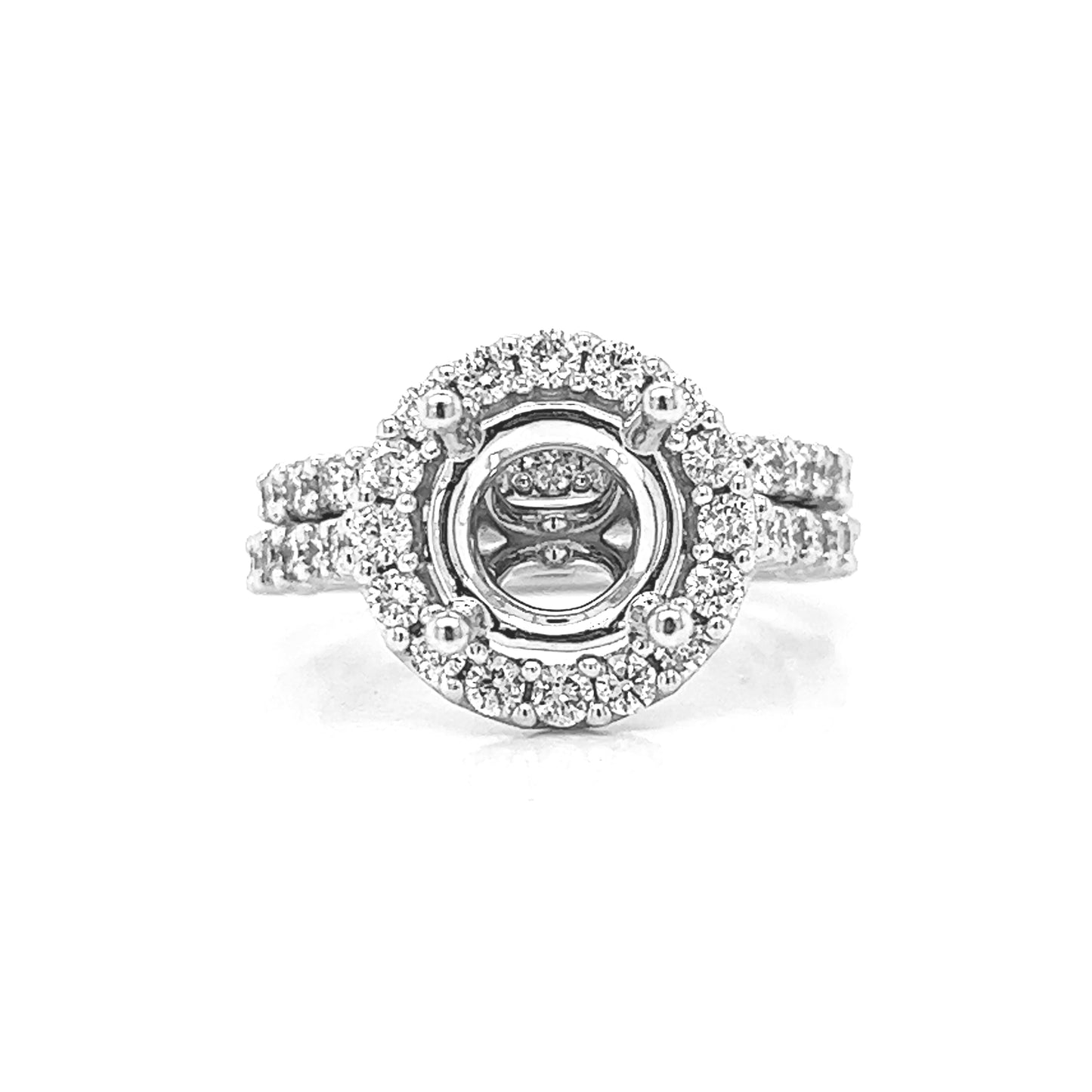 Semi-Mount Fits: 8 mm with Natural Diamond Halo Bridal Band Ring, in White Gold