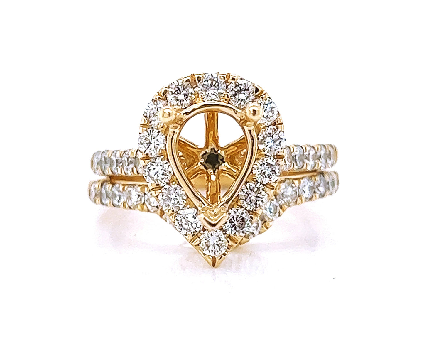 Natural Mined Round Diamond Halo Semi-Mount Fits 9 x 6.5 mm Bridal Band Ring Yellow Gold