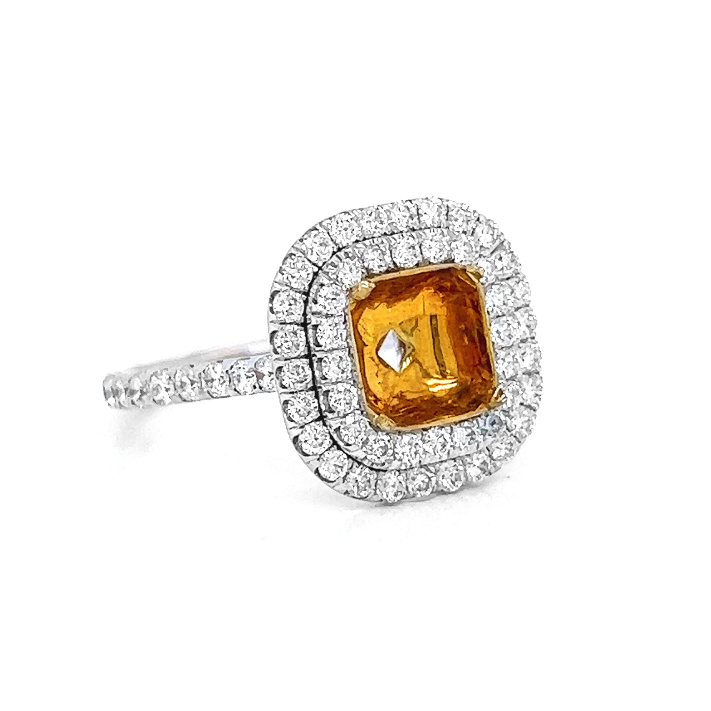 Semi-Mount Fits 7.0mm  with Natural Diamond Double Halo Bridal Ring, in White Gold