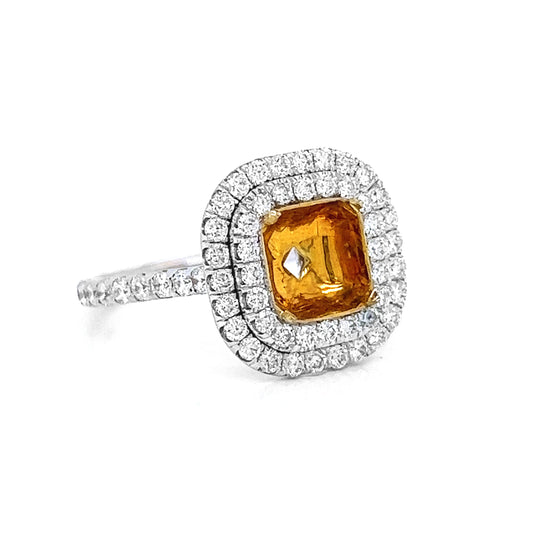 Semi-Mount Fits 7.0mm  with Natural Diamond Double Halo Bridal Ring, in White Gold