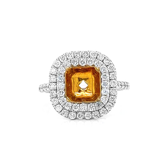 Semi-Mount Fits 7.0mm  with Natural Diamond Double Halo Bridal Ring, in White Gold