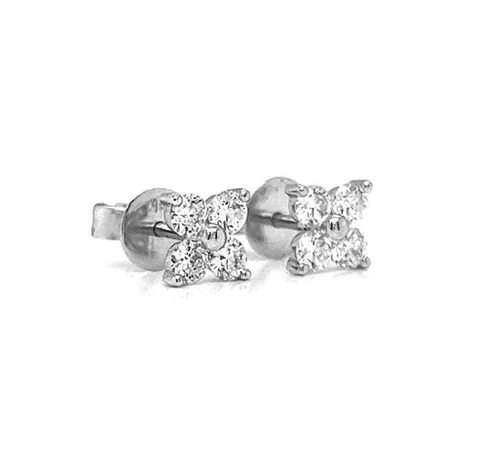 Natural Diamond Cluster Stud Earrings, White Gold