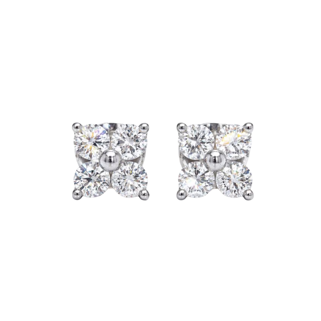 Natural Diamond Cluster Stud Earrings, White Gold