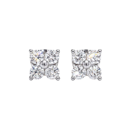 Natural Diamond Cluster Stud Earrings, White Gold