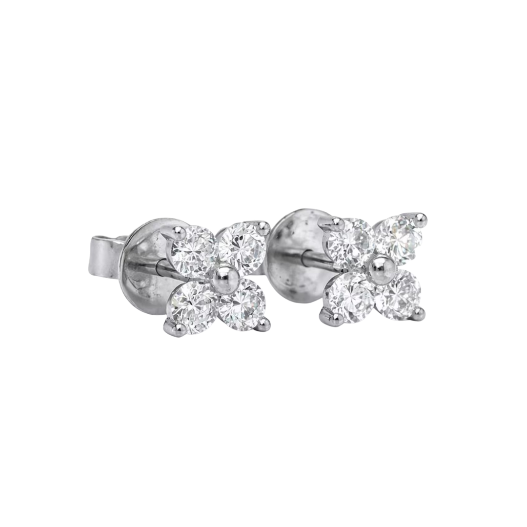 Natural Diamond Cluster Stud Earrings, White Gold