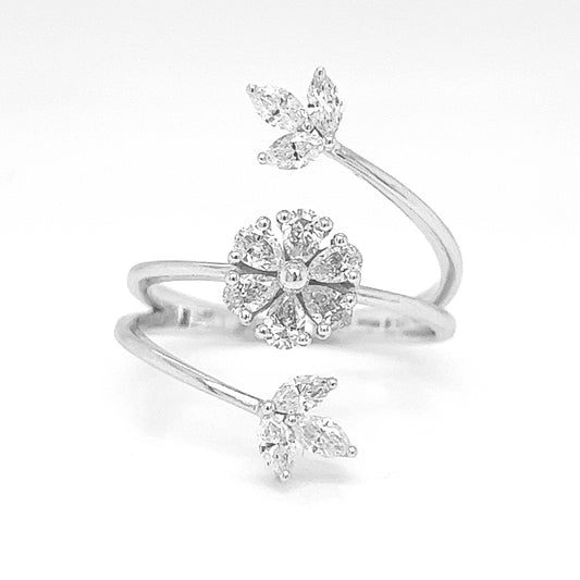 Natural Marquise and Pear Shaped Diamond Bypass Cocktail Ring, in White Gold