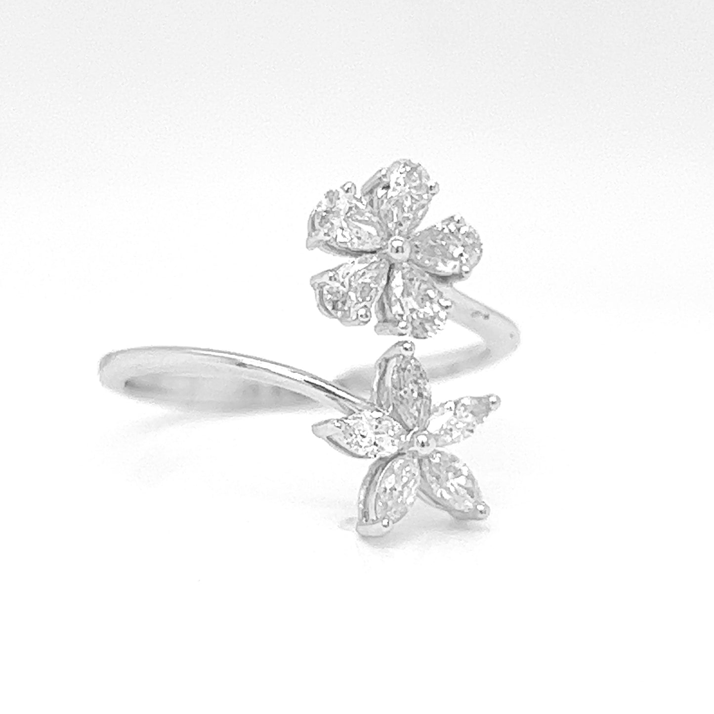 Natural Marquise and Pear Shaped Diamond Bypass Cocktail Ring, in White Gold