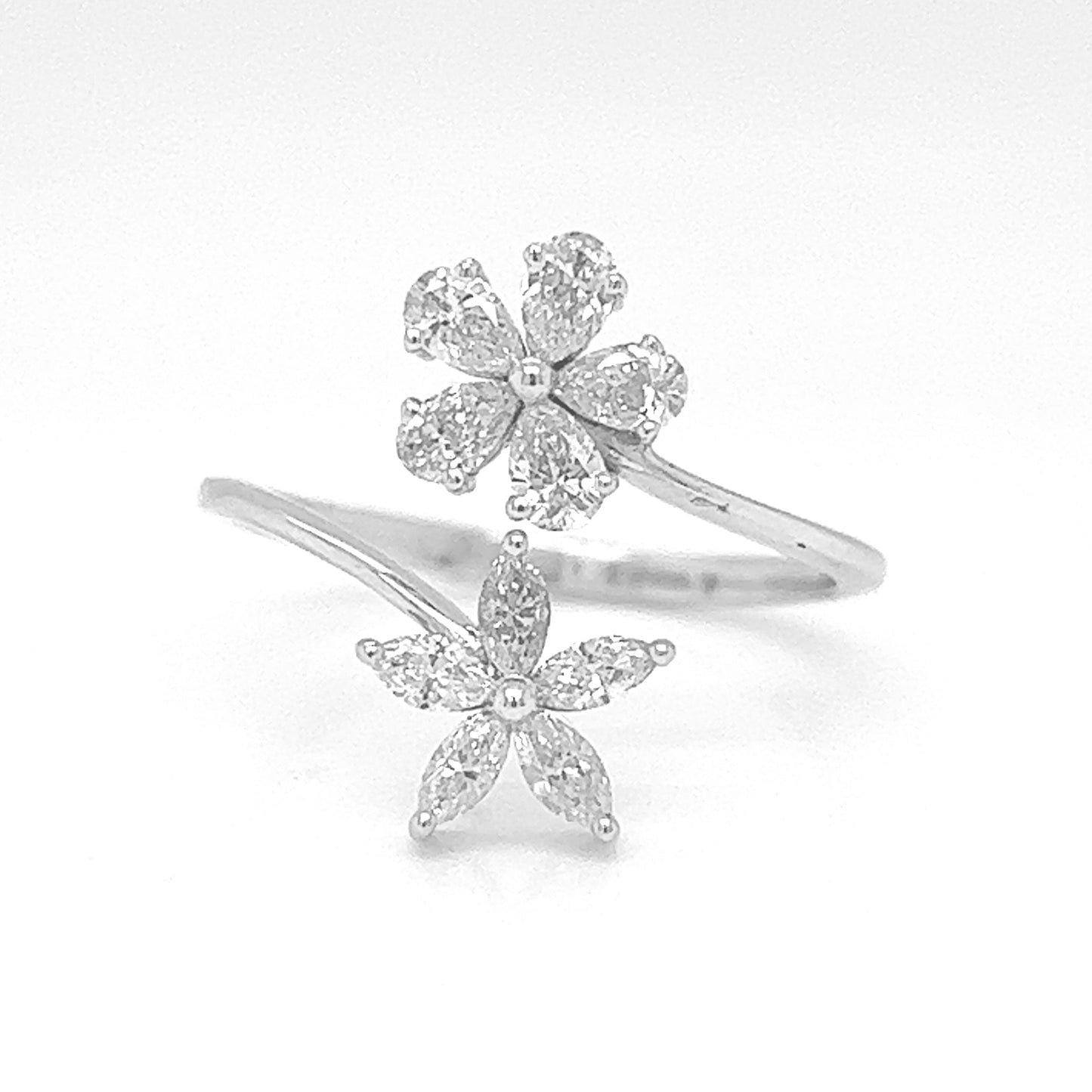 Natural Marquise and Pear Shaped Diamond Bypass Cocktail Ring, in White Gold