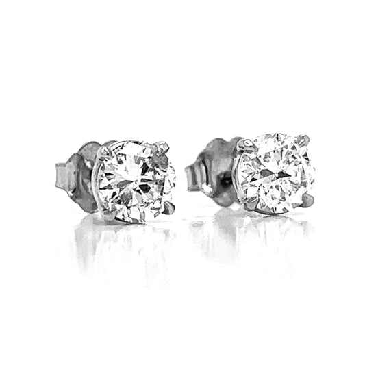 Natural Mined Round Diamond Stud Earrings White Gold
