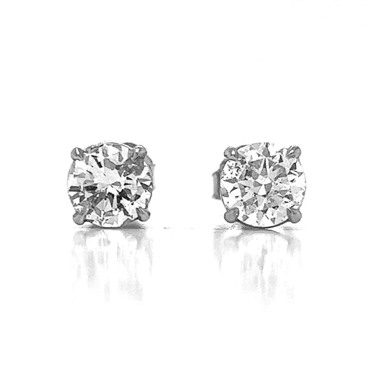 Natural Mined Round Diamond Stud Earrings White Gold