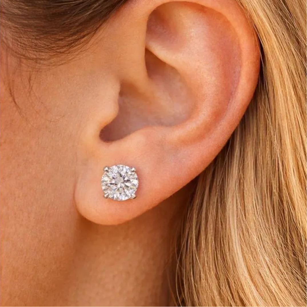 diamond studs on model