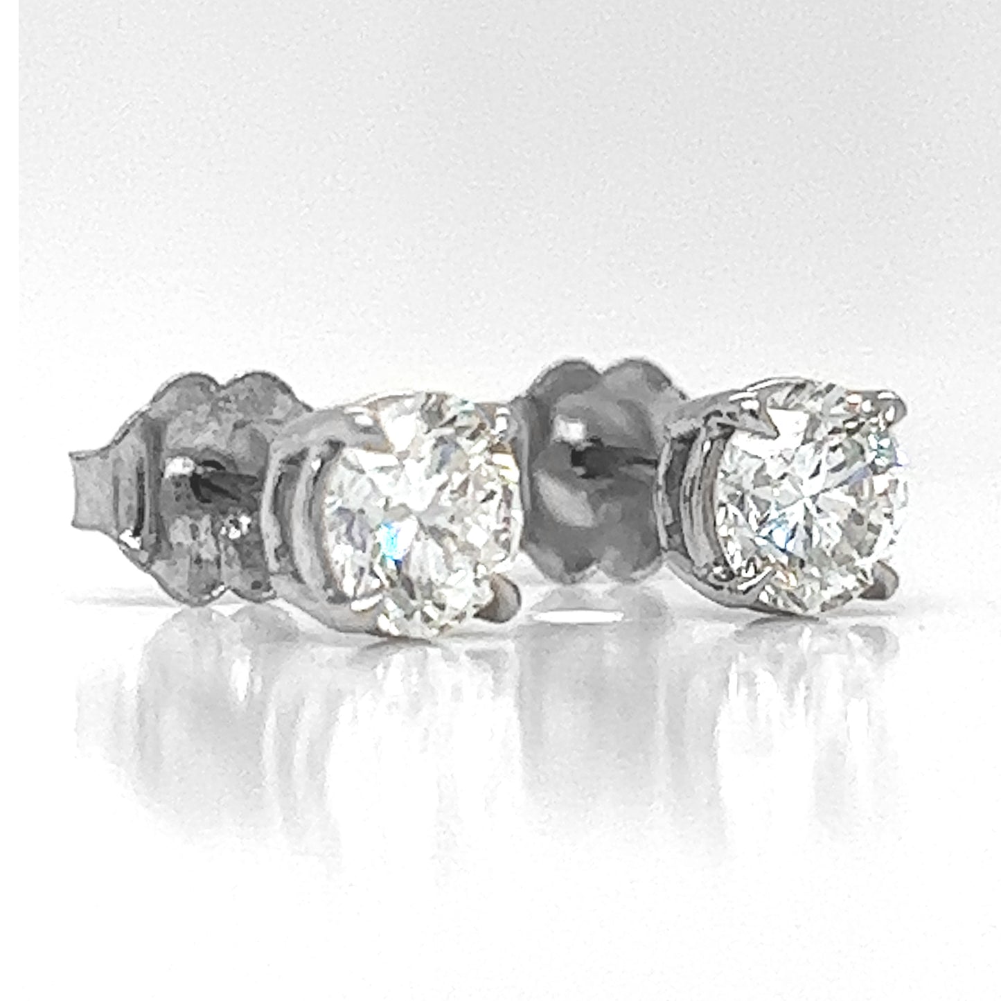 1.08 ct.tw. Natural Round Diamond Stud Earrings, in White Gold