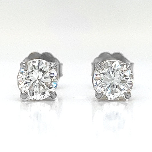 1.08 ct.tw. Natural Round Diamond Stud Earrings, in White Gold