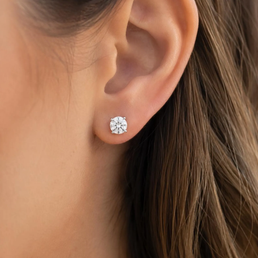3.01 ct.tw. Natural Round Diamond Stud Earrings, in White Gold