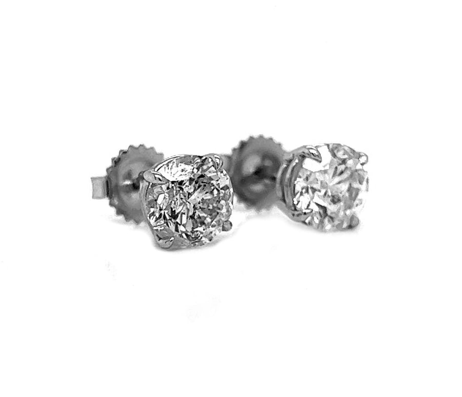 Natural Mined Round Cut Diamond Stud Earrings White Gold