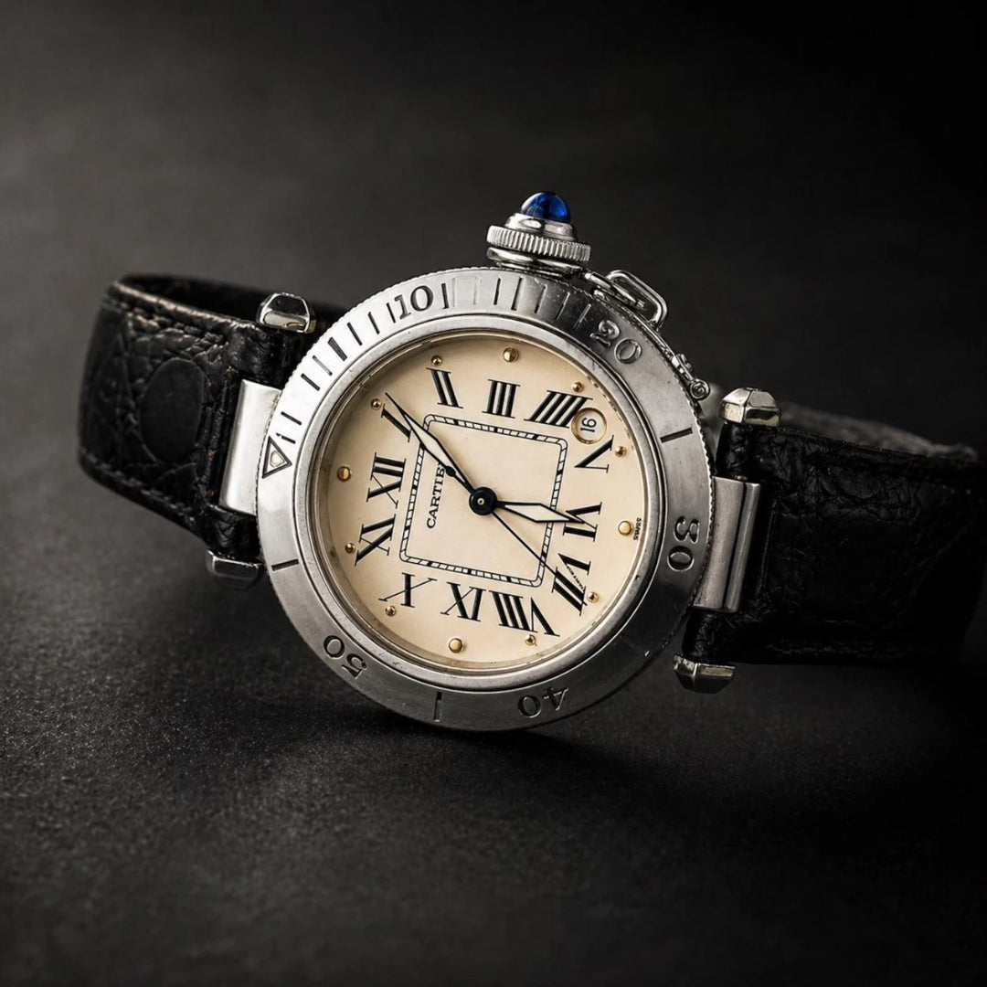 Cartier Pasha 36mm Stainless Steel Automatic Watch – Pre-Owned black background