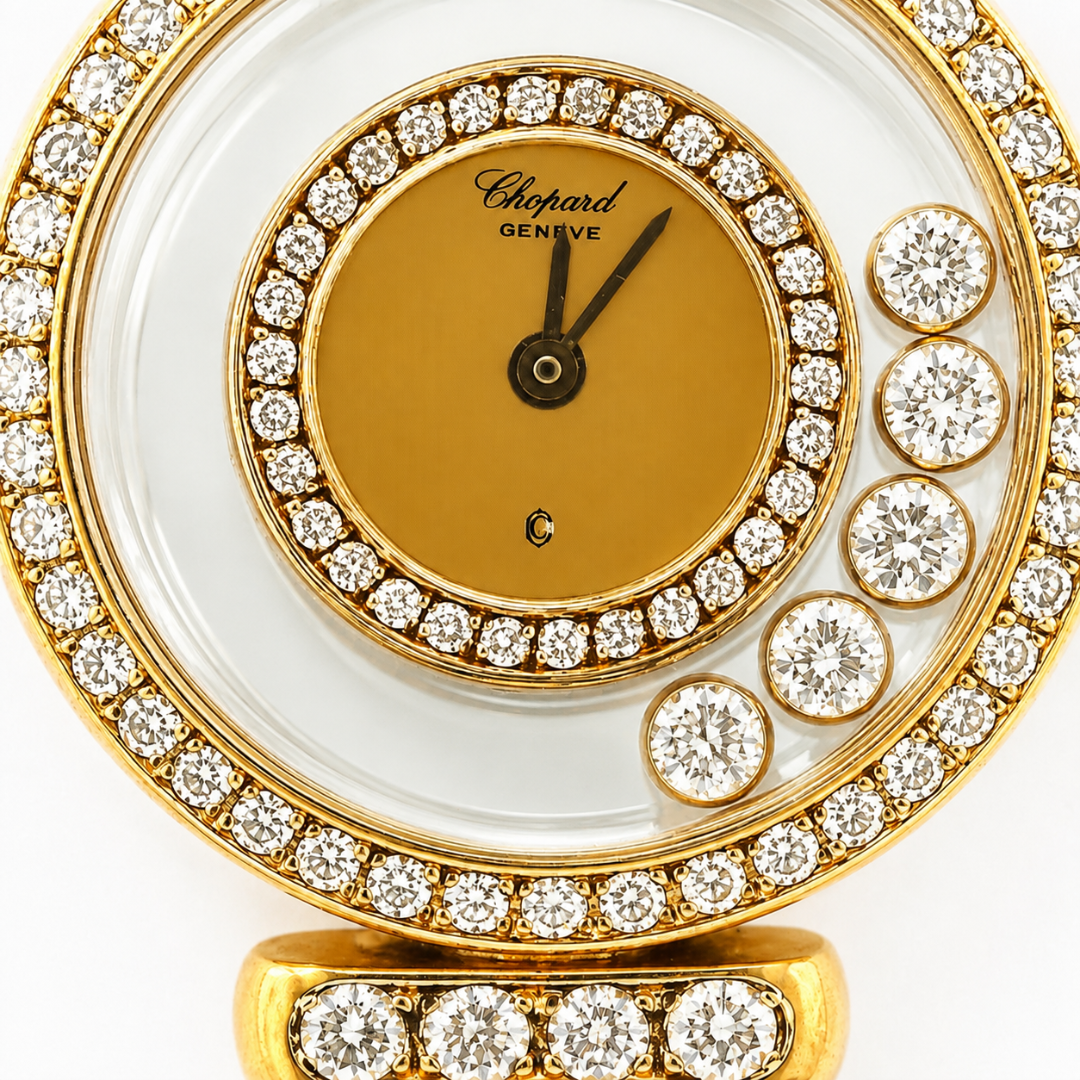 Chopard Happy Diamond 18K Yellow Gold Quartz Watch close up