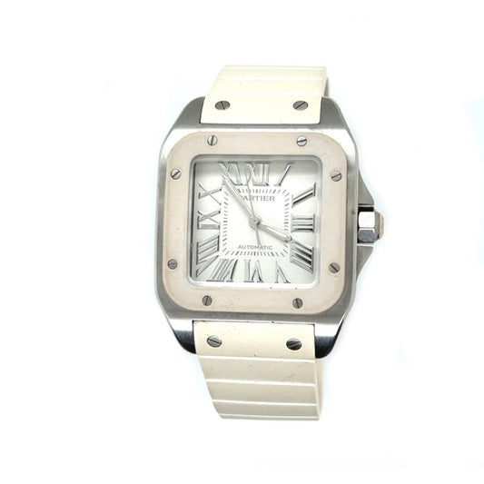 Cartier Santos 100 MID White Rubber Clad Stainless Steel Automatic Watch
