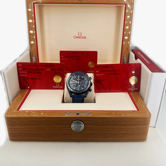Omega Speedmaster Blue Side of the Moon Co-Axial Chronograph Watch – Pre-owned with box and card