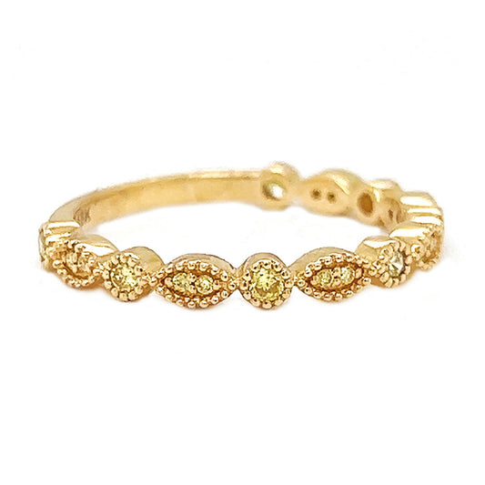Natural Mined Fancy Yellow Diamond Milgrain Beaded Ring Yellow Gold