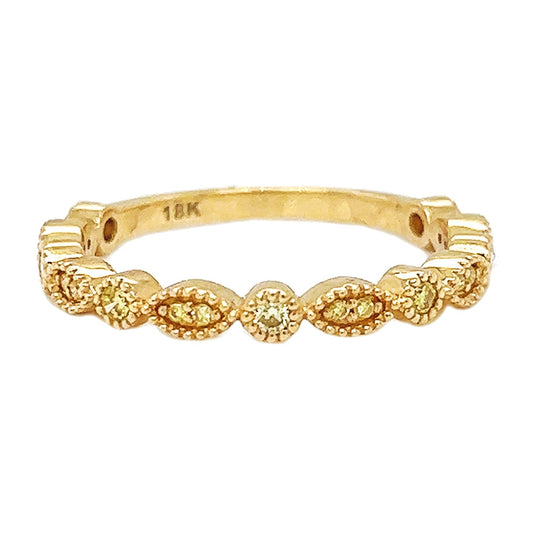Natural Fancy Yellow Diamond Milgrain Beaded Ring Yellow Gold