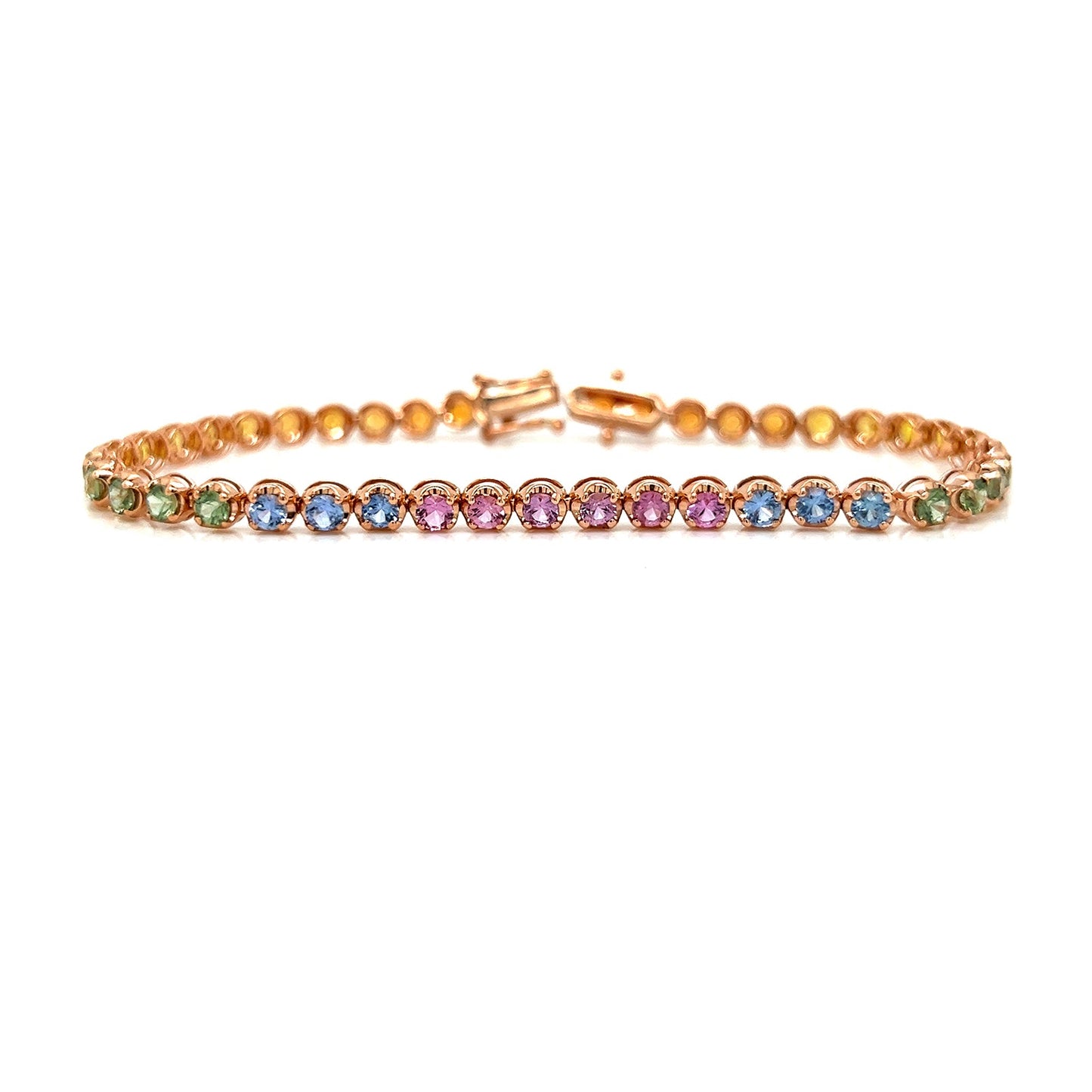 Natural Round Cut Multi-Color Sapphire Rainbow Bracelet, in Rose Gold