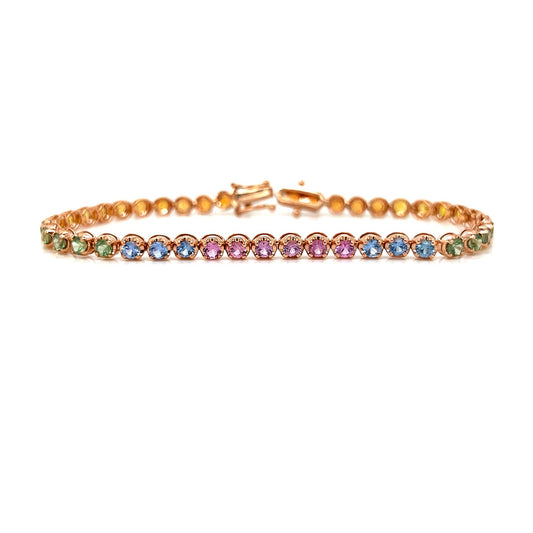 Natural Mined Round Cut Multi-Color Sapphire Rainbow Bracelet Rose Gold