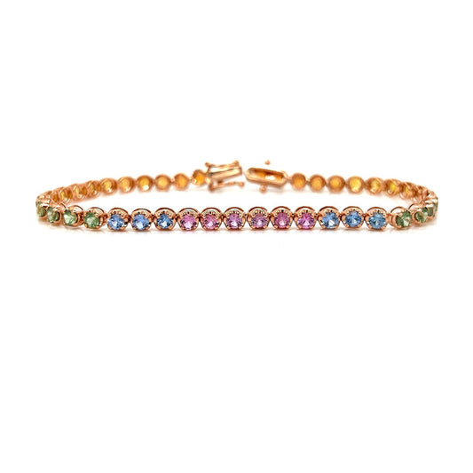 Natural Round Cut Multi-Color Sapphire Rainbow Bracelet, in Rose Gold
