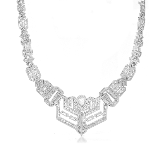 Natural Diamond Cluster Cocktail Necklace, in White Gold