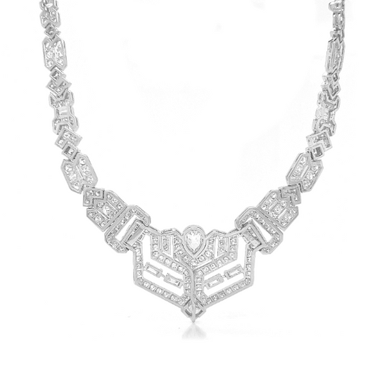 Natural Diamond Cluster Cocktail Necklace, in White Gold