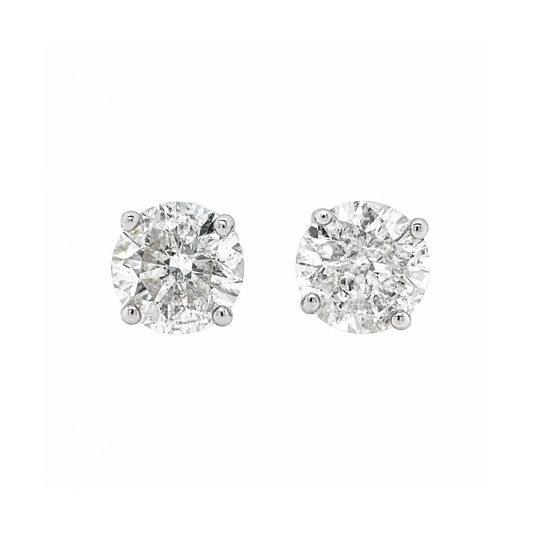 Pair of diamond stud earrings on a white background
