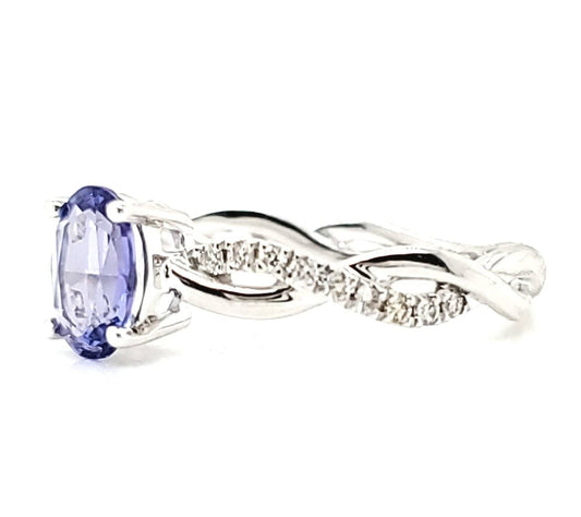 Natural Tanzanite and Diamond Cocktail Bridal Ring, in White Gold