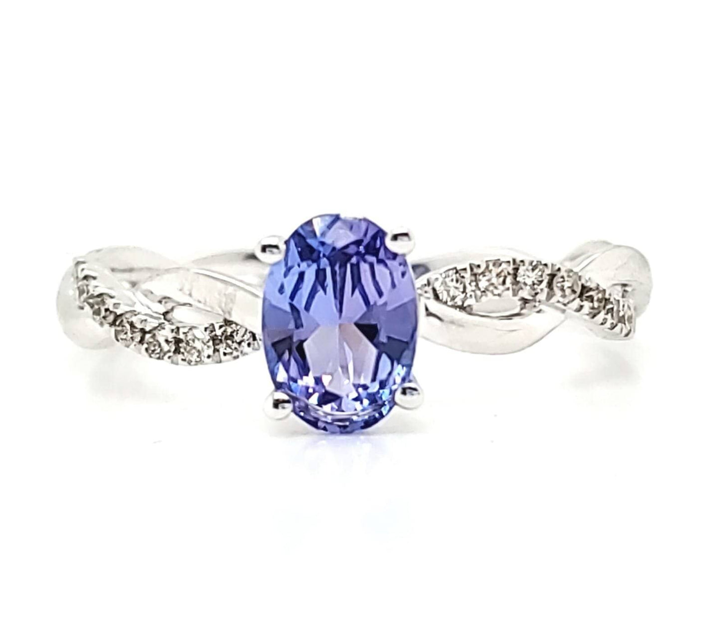 Natural Tanzanite and Diamond Cocktail Bridal Ring, in White Gold