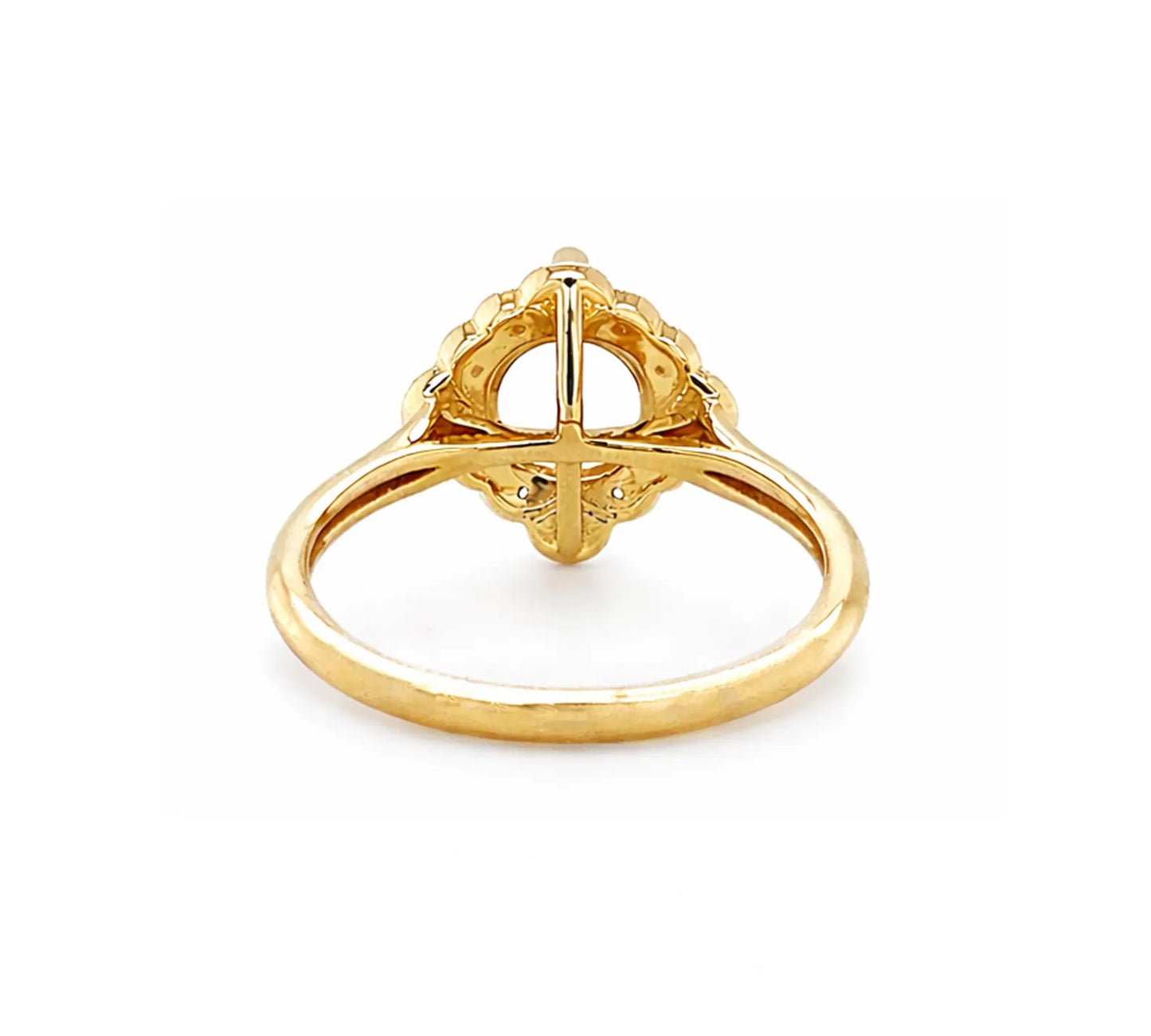 Semi-Mount with Natural Round Diamond Halo Art Deco Cocktail Ring, in Yellow Gold