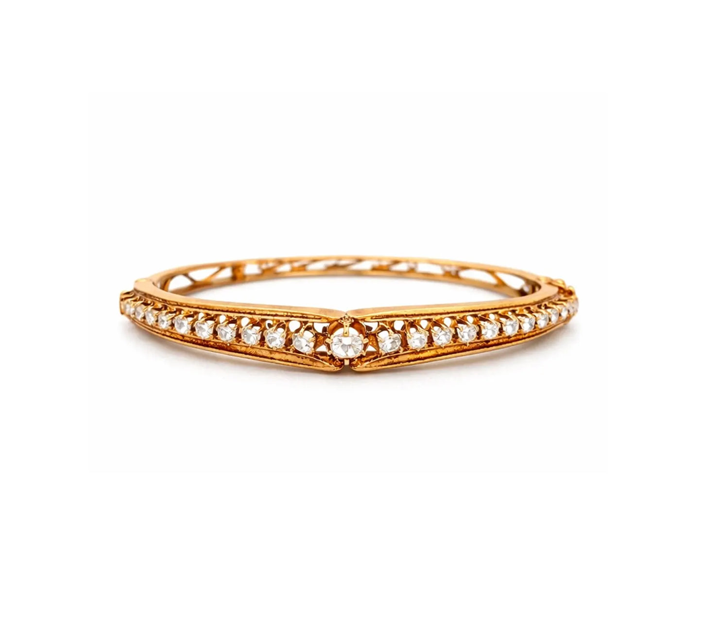Natural Cushion and Oval Diamond Vintage Bangle, in Yellow Gold - Pre-owned