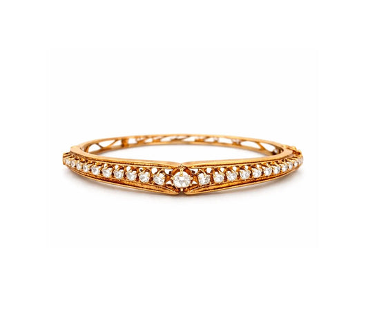 Natural Cushion and Oval Diamond Vintage Bangle, in Yellow Gold - Pre-owned