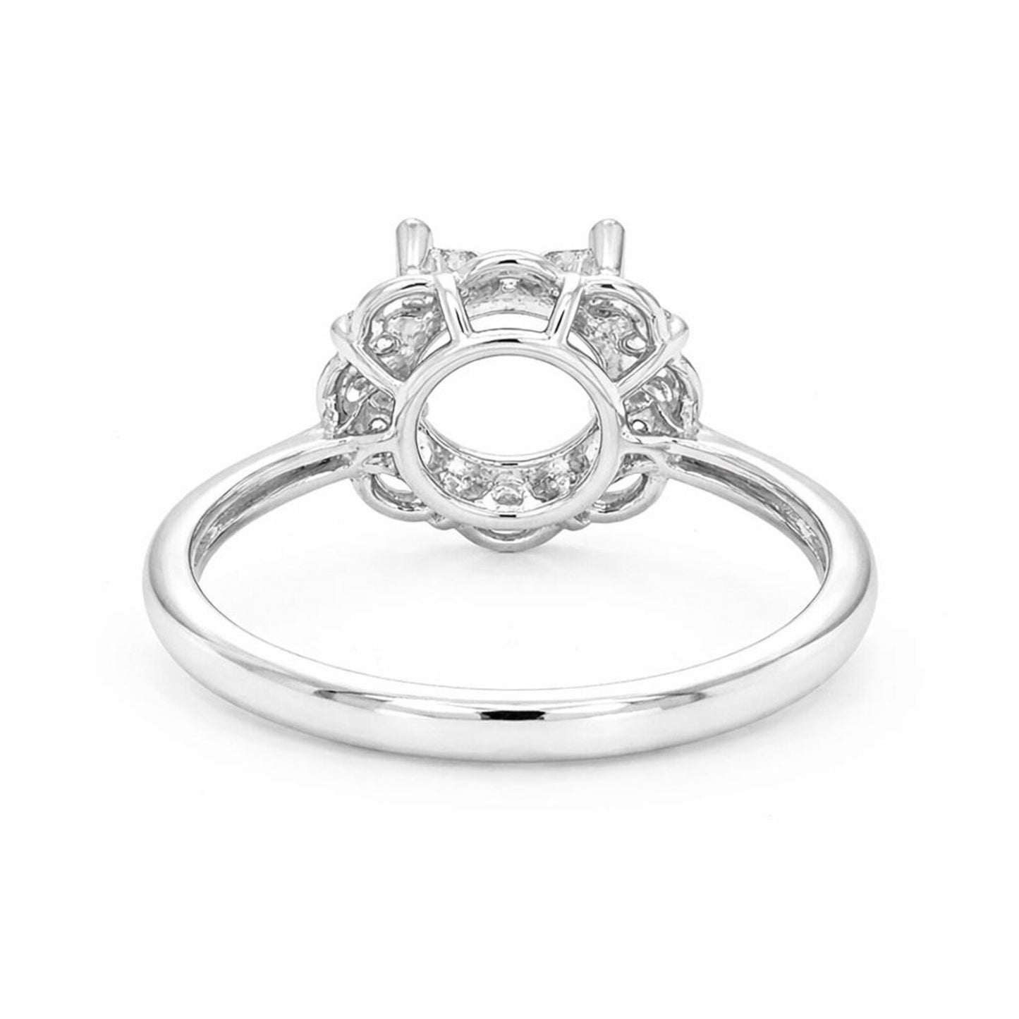 Semi-Mount Fits 7.5 mm with Natural Round Diamond Art Deco Halo Ring, in White Gold