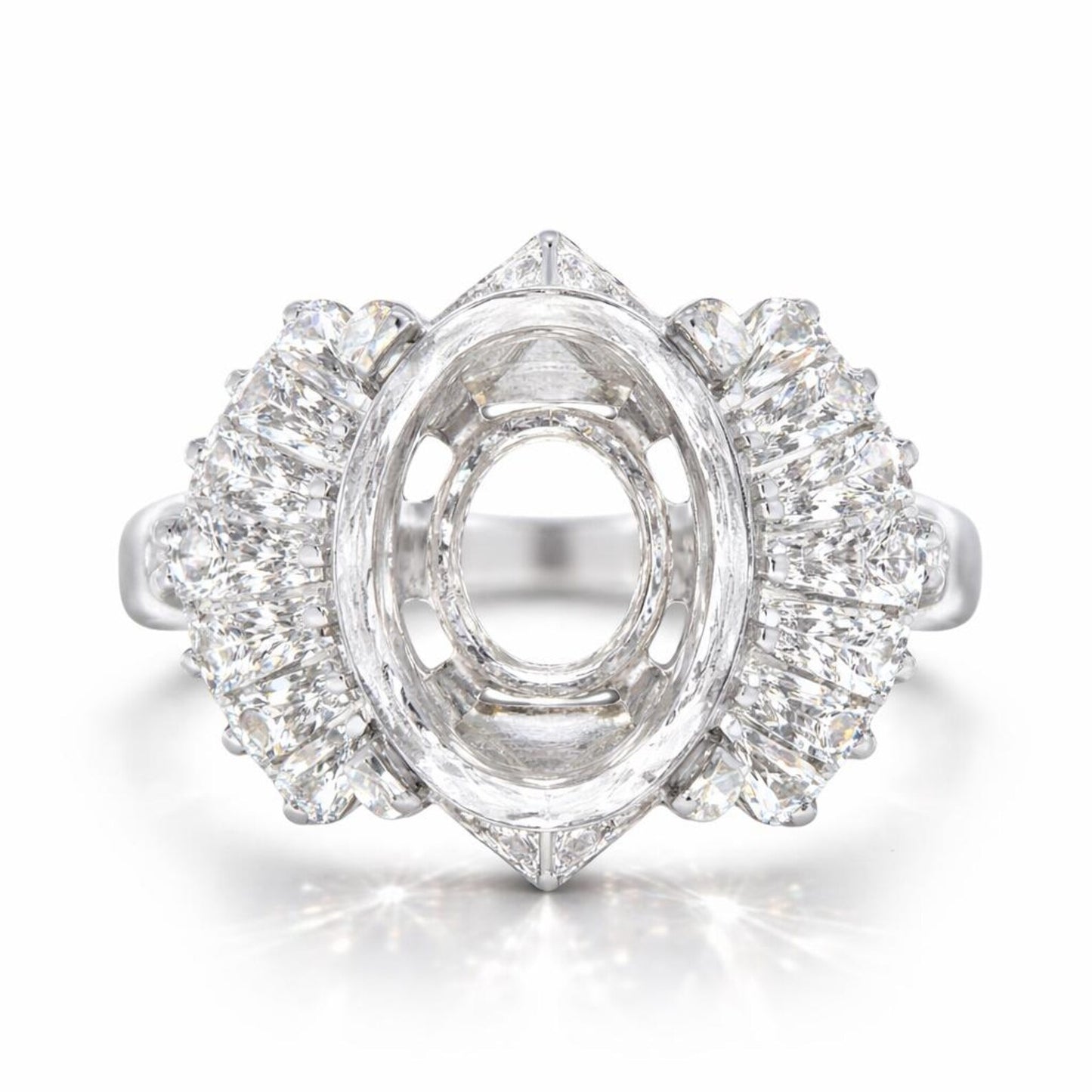 Semi-Mount Fits Oval with Natural Diamond Art Deco Platinum Ring - Pre-owned