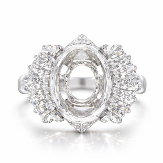 Semi-Mount Fits Oval with Natural Diamond Art Deco Platinum Ring - Pre-owned