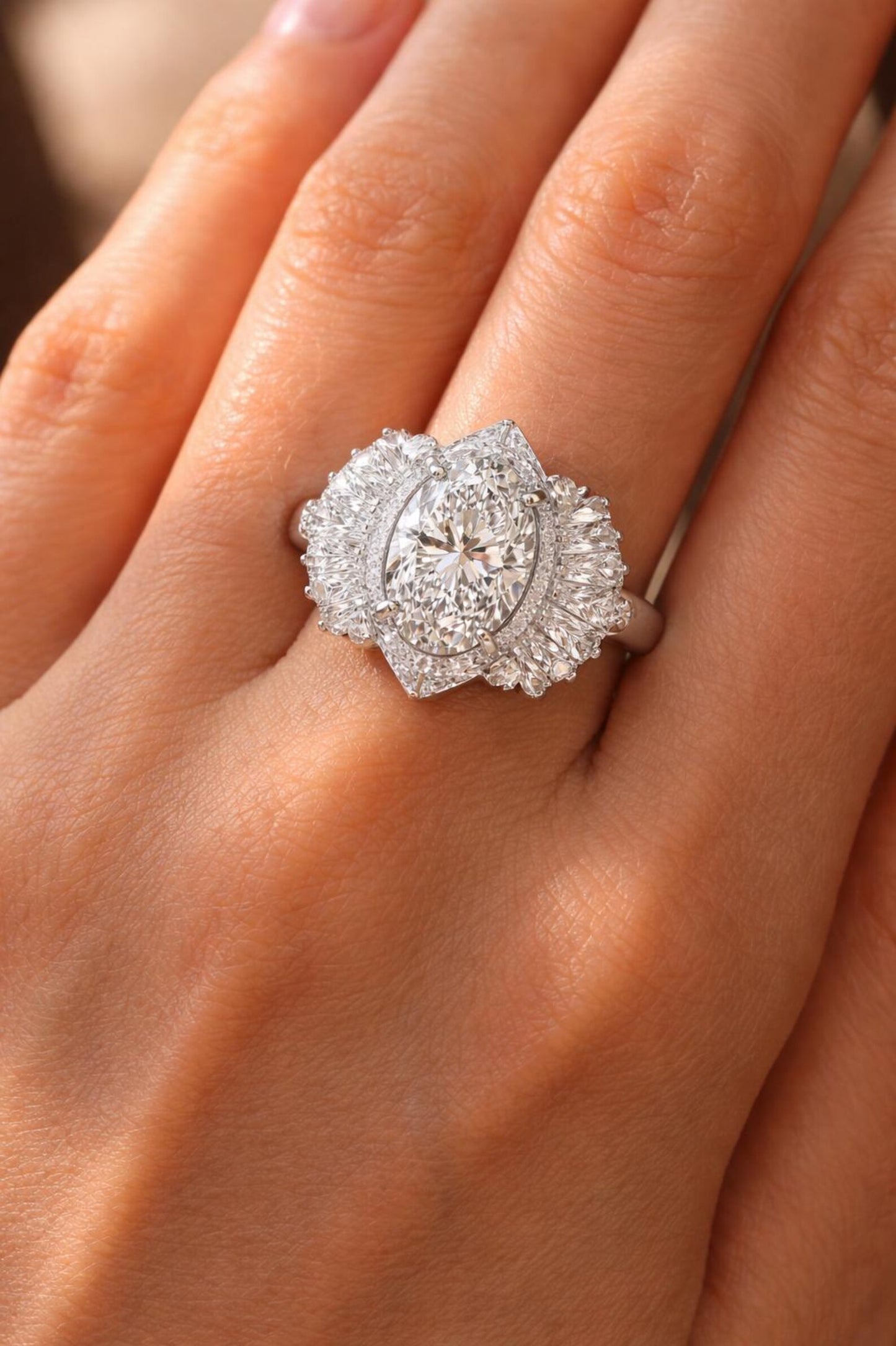 Semi-Mount Fits Oval with Natural Diamond Art Deco Platinum Ring - Pre-owned