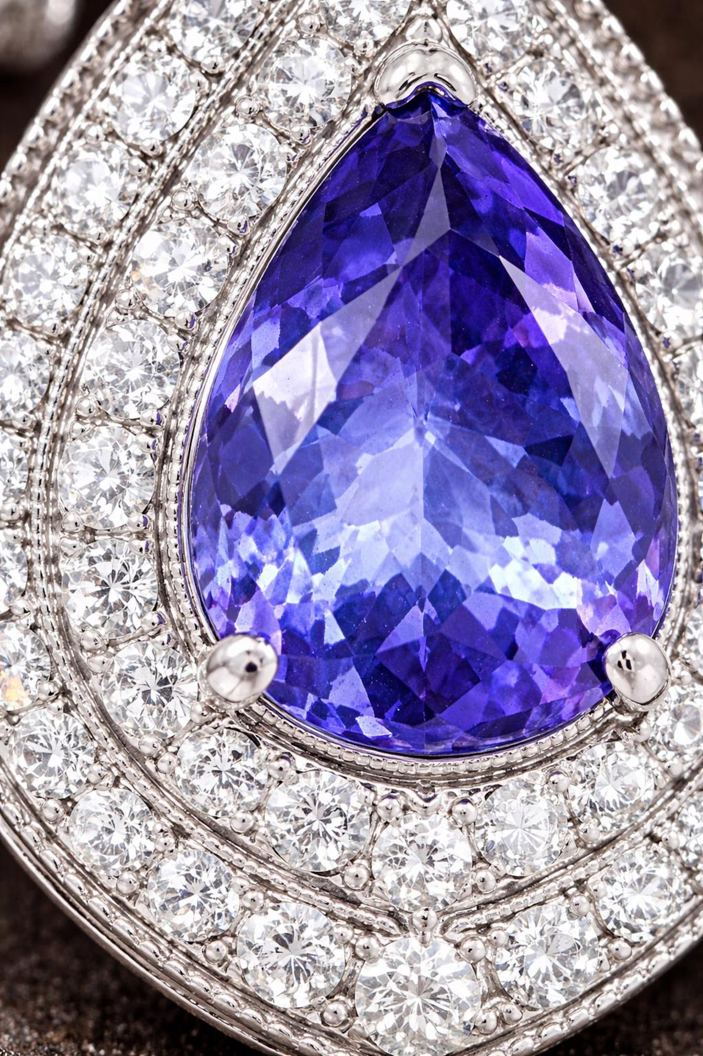 Natural Tanzanite and Diamond Halo Art Deco Cocktail Pendant, in White Gold