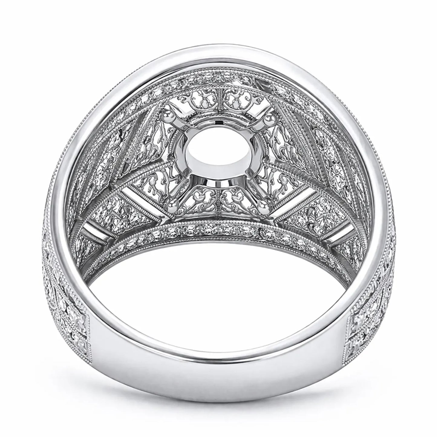 Semi-Mount with Natural Diamond Art Deco Cocktail Ring in Platinum