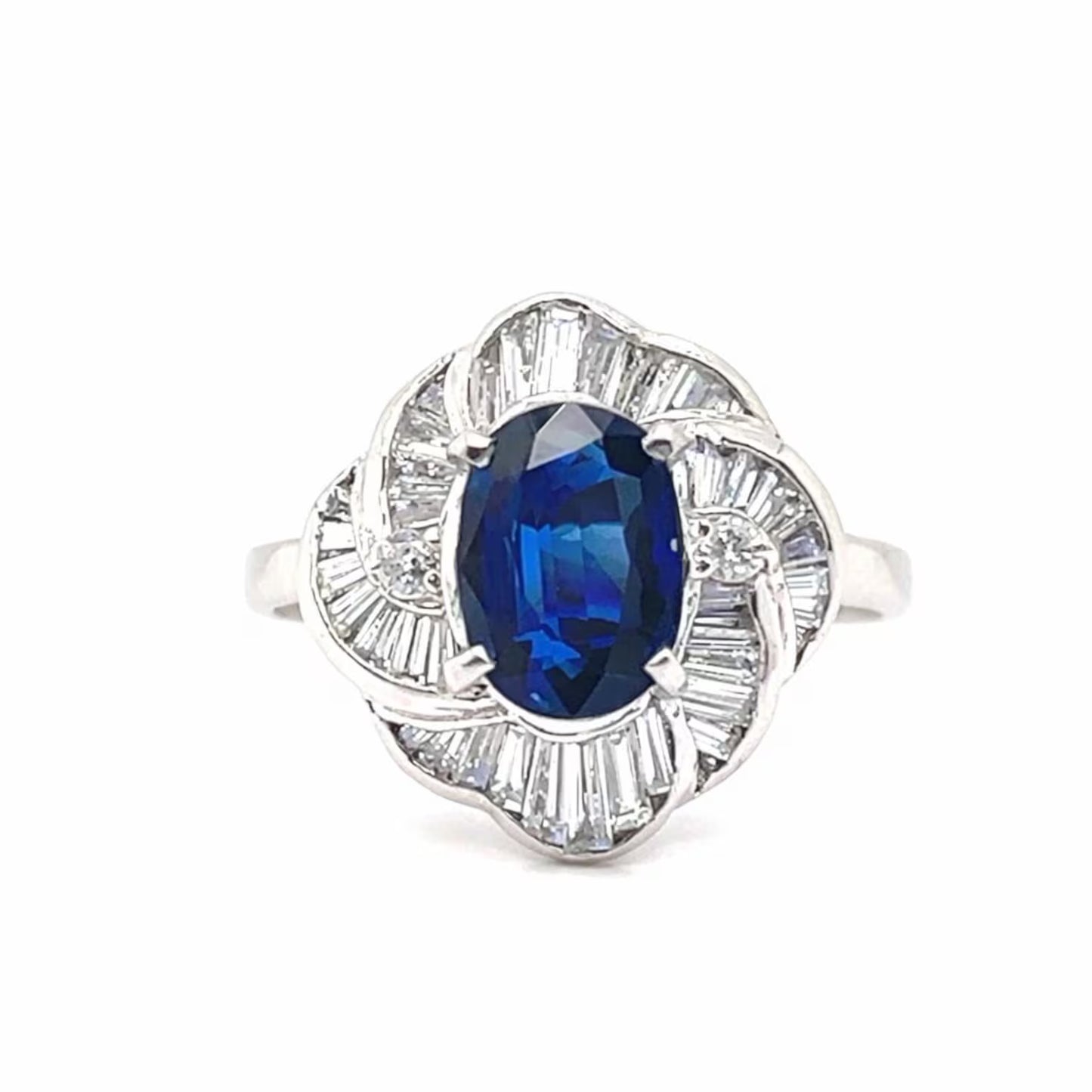 Natural Blue Sapphire Diamond Cluster Halo Cocktail Platinum Ring - Pre-owned
