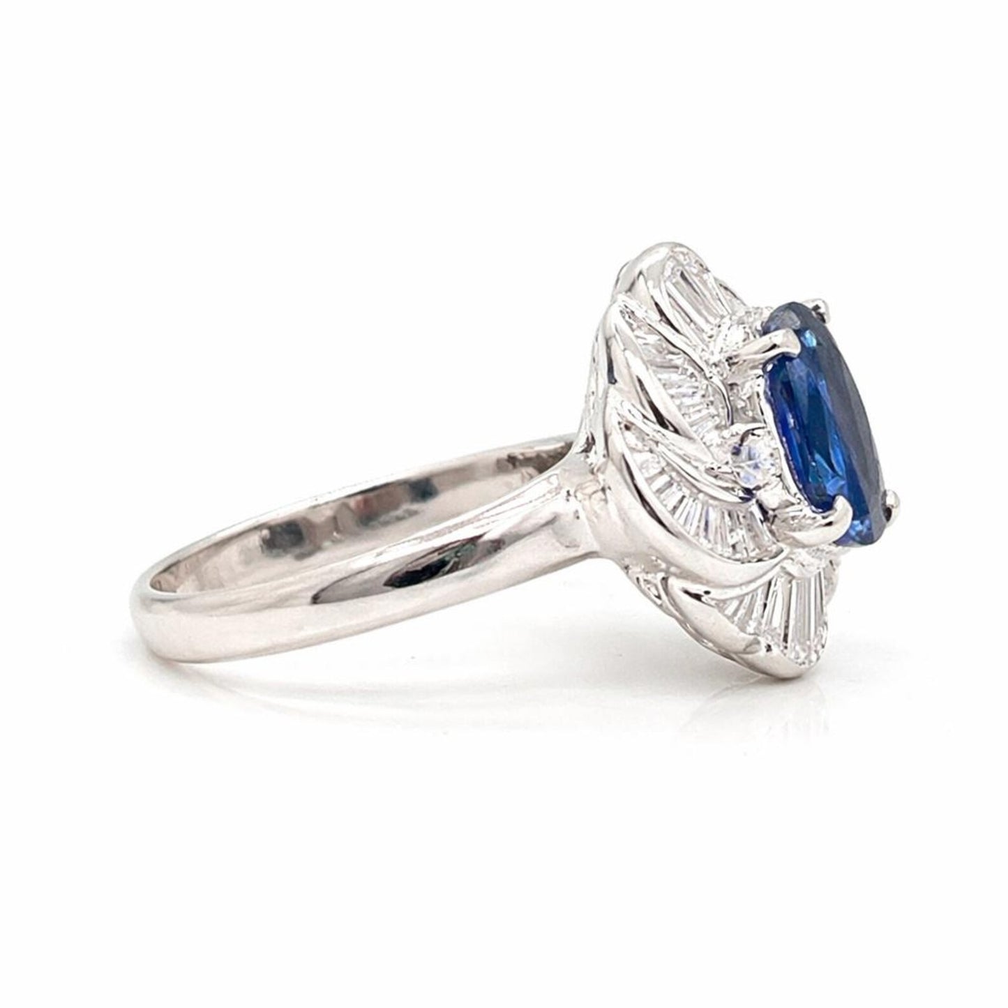 Natural Blue Sapphire Diamond Cluster Halo Cocktail Platinum Ring - Pre-owned