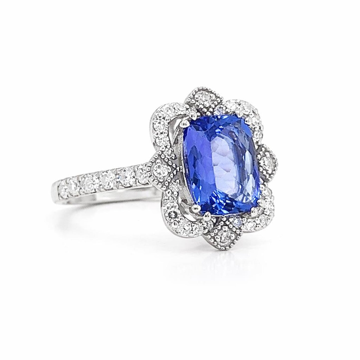 Natural Tanzanite and Diamond Art Deco Cocktail Ring, in White Gold